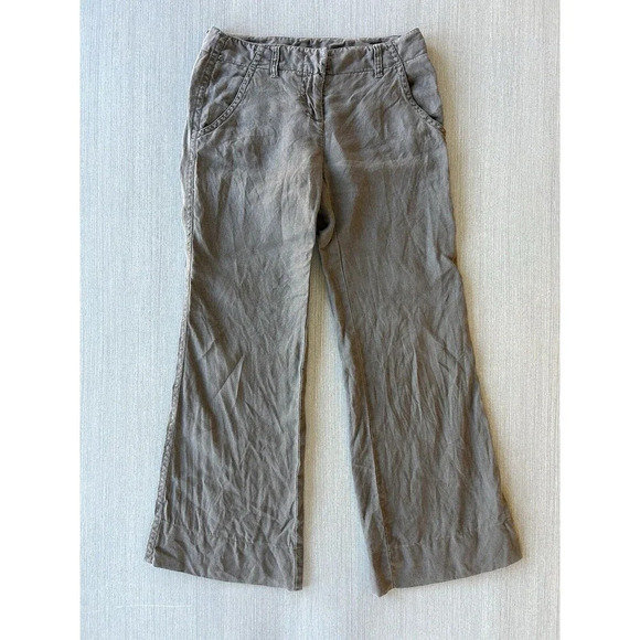 CAbi Wide Leg Flare Linen Pants Taupe Brown 4 - Picture 1 of 8